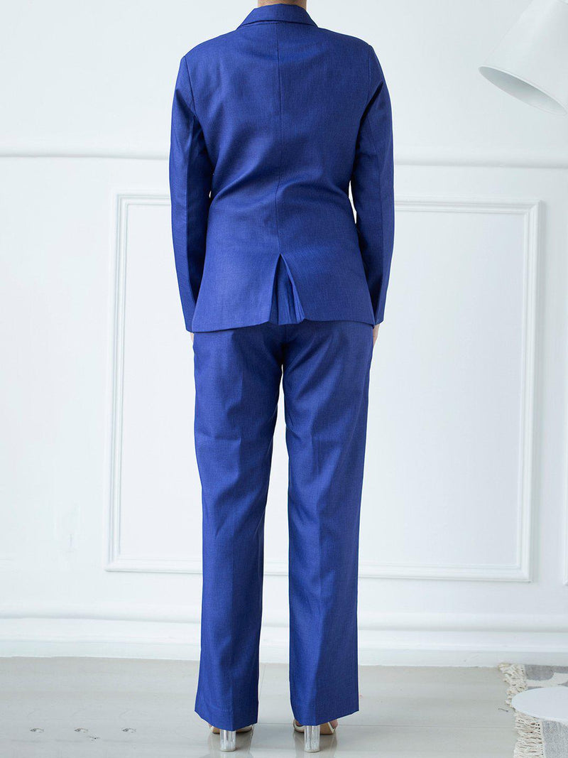 Royal Blue Formal Pantsuit for Women With Satin Lapel Collar