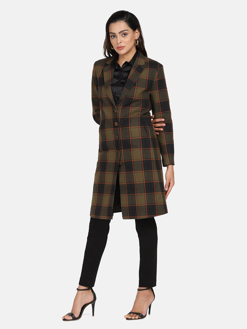 Checkered Tweed Coat - Blue &Green